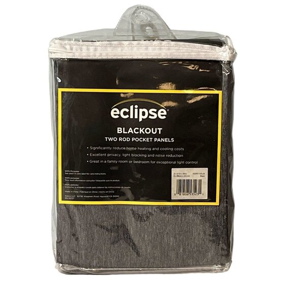 Eclipse Blackout Curtain Black Two Rod Pocket 2 Panels Kerry Solid 37"x95"‎ - Picture 2 of 10